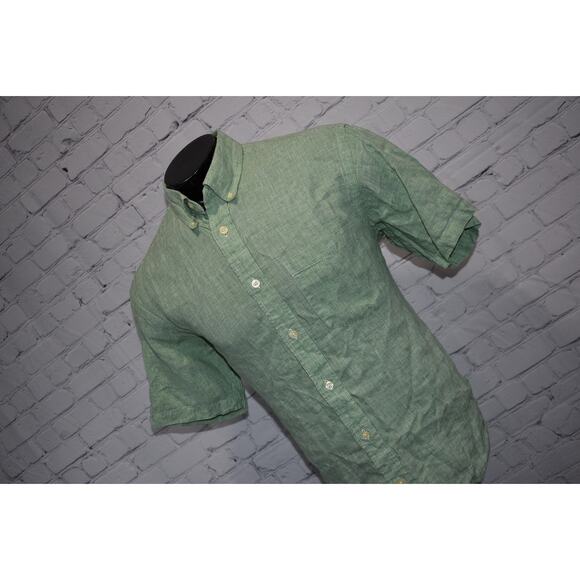 Orvis Country Dress Shirt Mens Size Large Classic LINEN Hawaiian Green Plaids - Picture 3 of 7